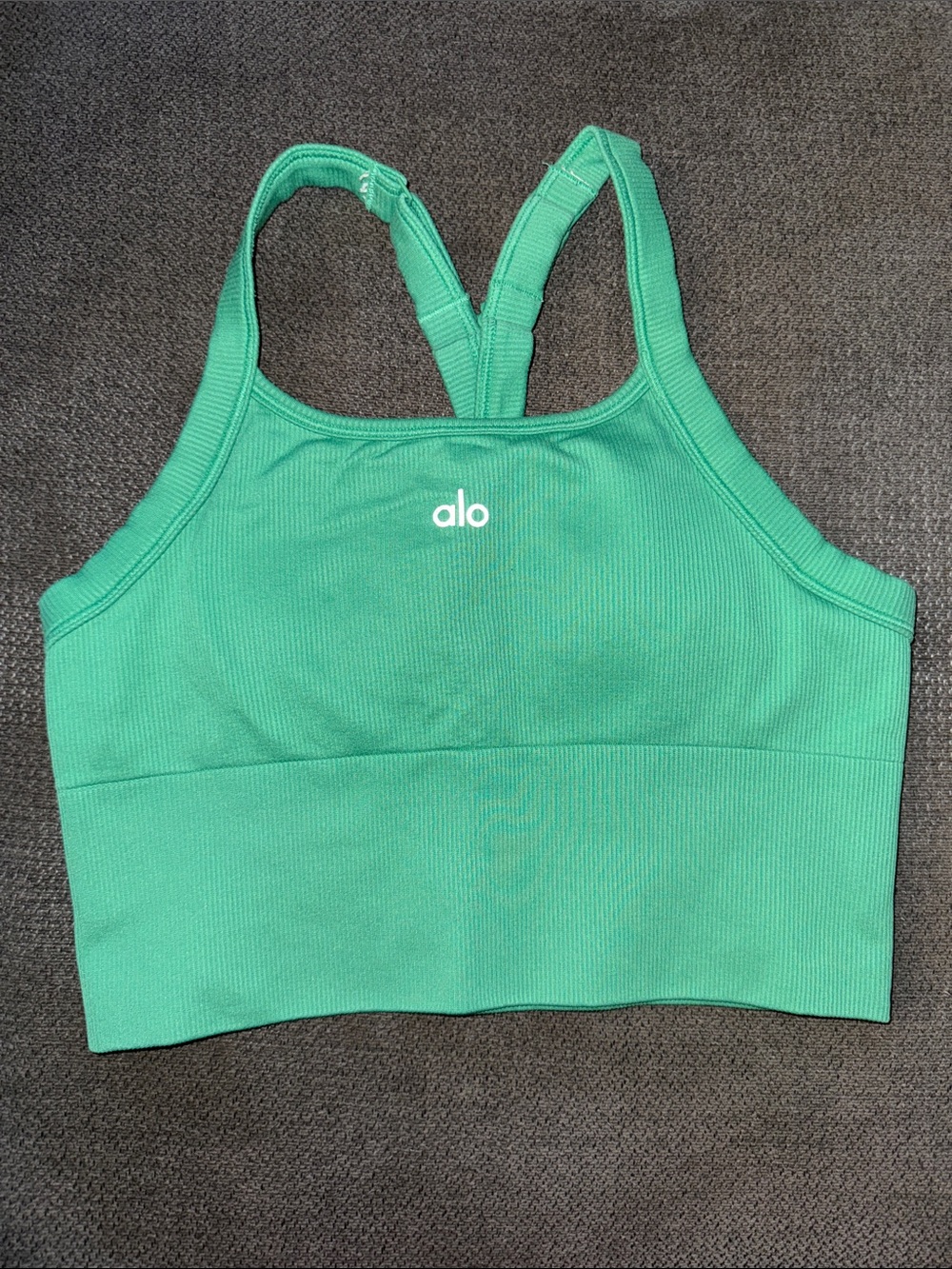 ALO Yoga Green Ribbed Racerback Top - Picture 2 of 3